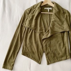 Faux Suede Green Draped Front Cropped Jacket